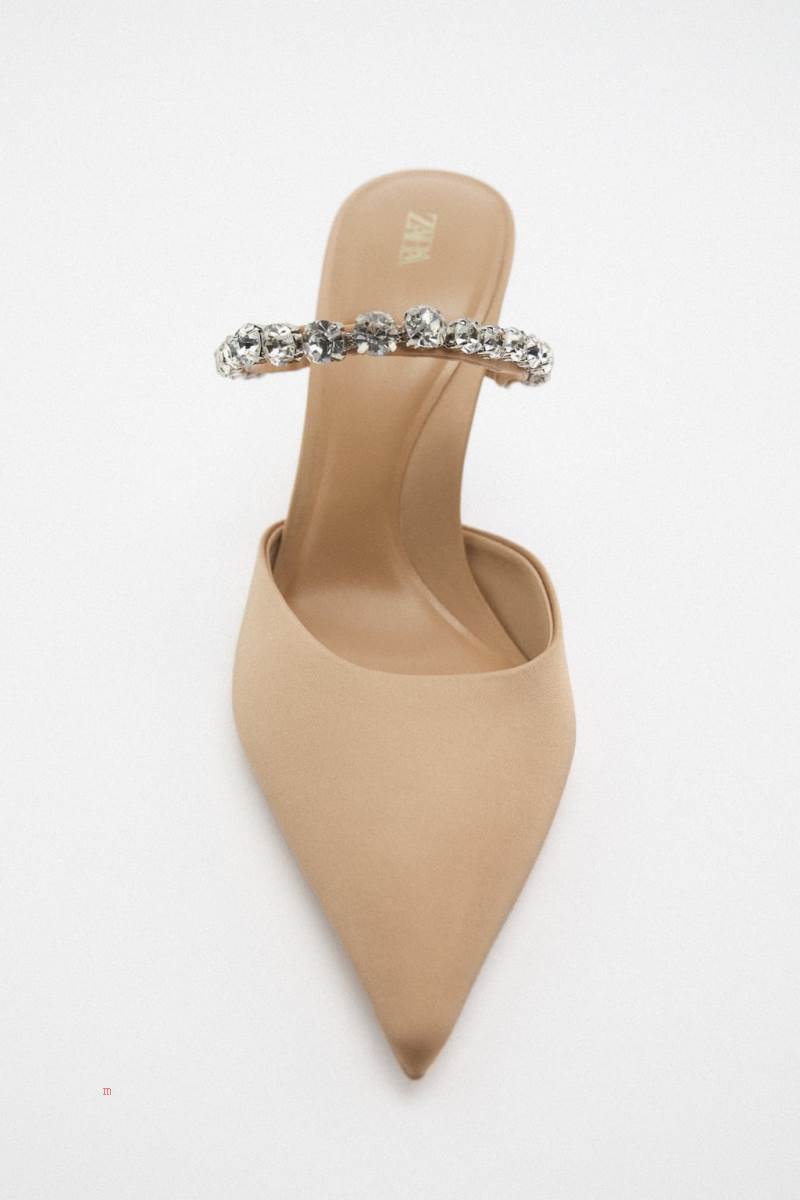 ZARA HEELED WITH RHINESTONES Klackskor Dam Beige | WZBDR-3402