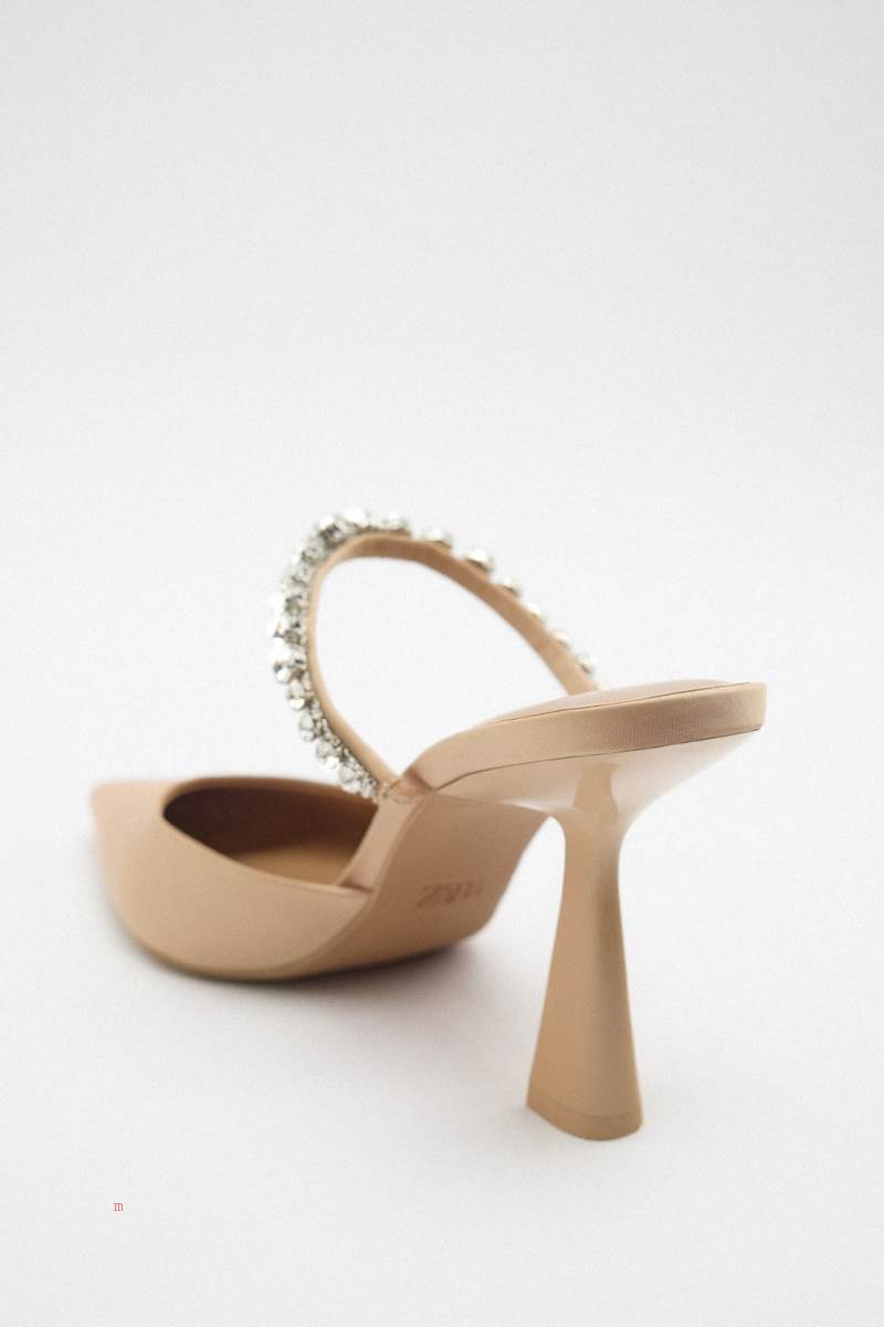 ZARA HEELED WITH RHINESTONES Klackskor Dam Beige | WZBDR-3402