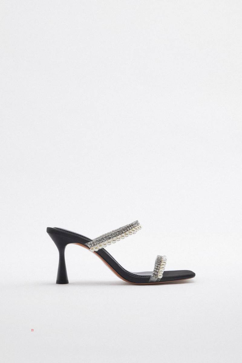 ZARA HEELED WITH RHINESTONES Sandaler Dam Svarta | SYXCT-9738