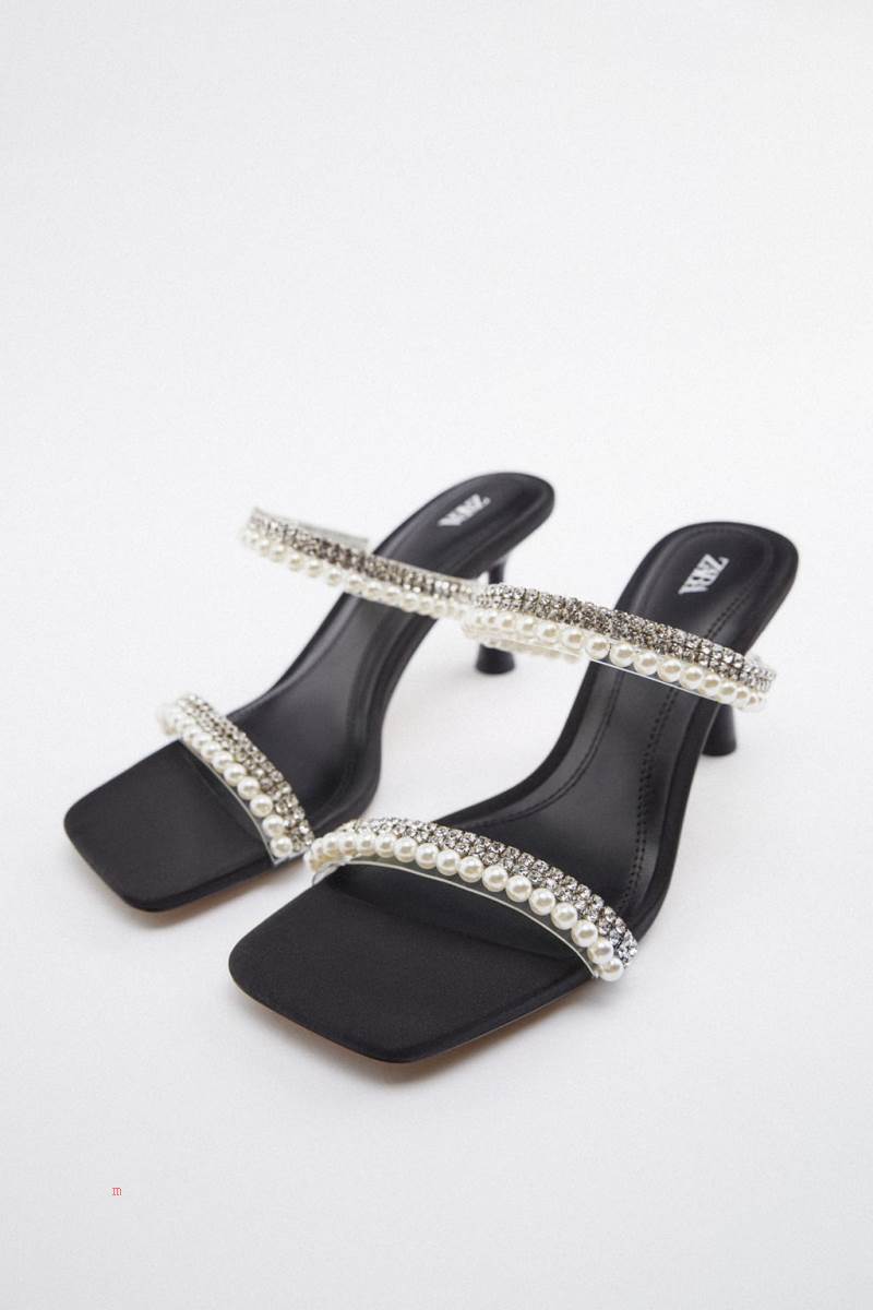 ZARA HEELED WITH RHINESTONES Sandaler Dam Svarta | SYXCT-9738