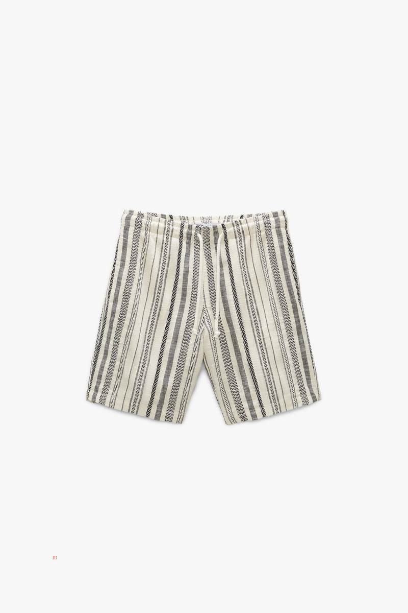 ZARA HERRINGBONE TEXTURE BERMUDA Shorts Herr Grå Vita | APMEX-9378