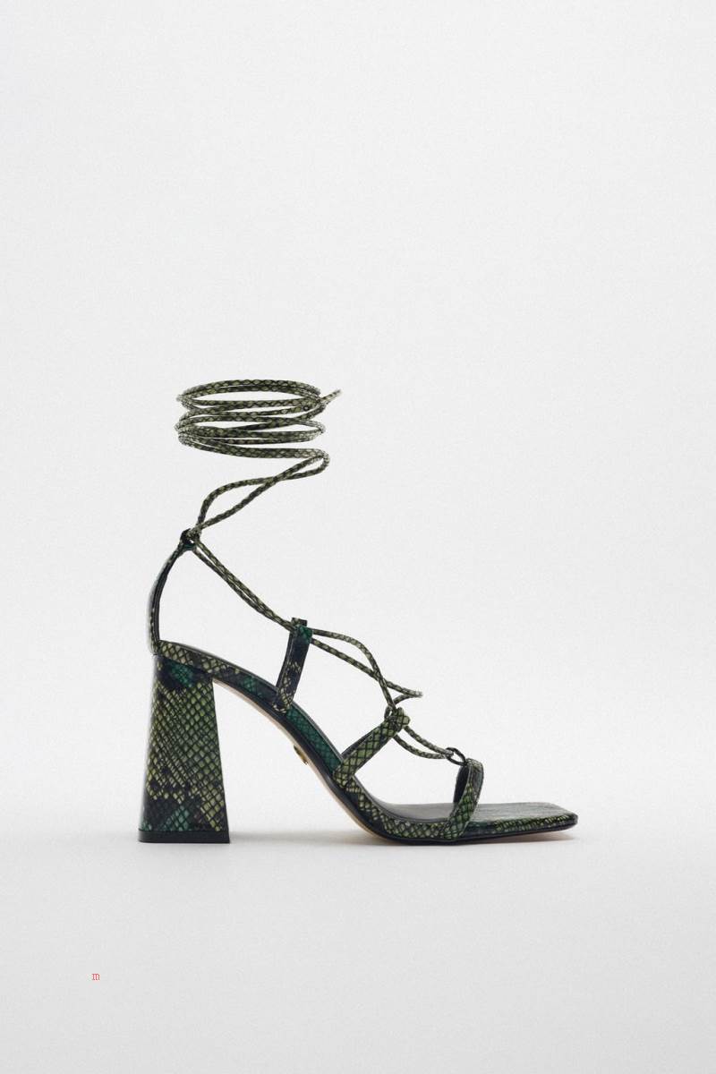 ZARA HIGH-BLOCK-HEEL Sandaler Dam Hudfärg Ormskinn | AEINQ-5687