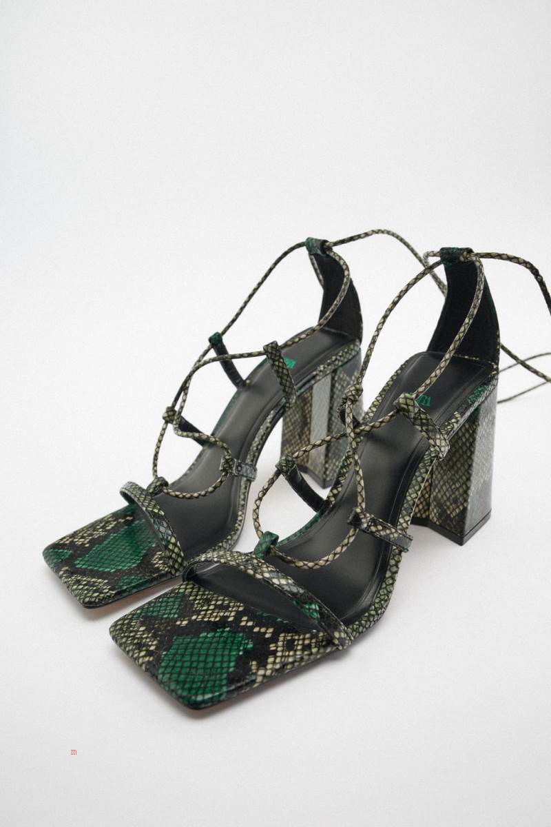 ZARA HIGH-BLOCK-HEEL Sandaler Dam Hudfärg Ormskinn | AEINQ-5687