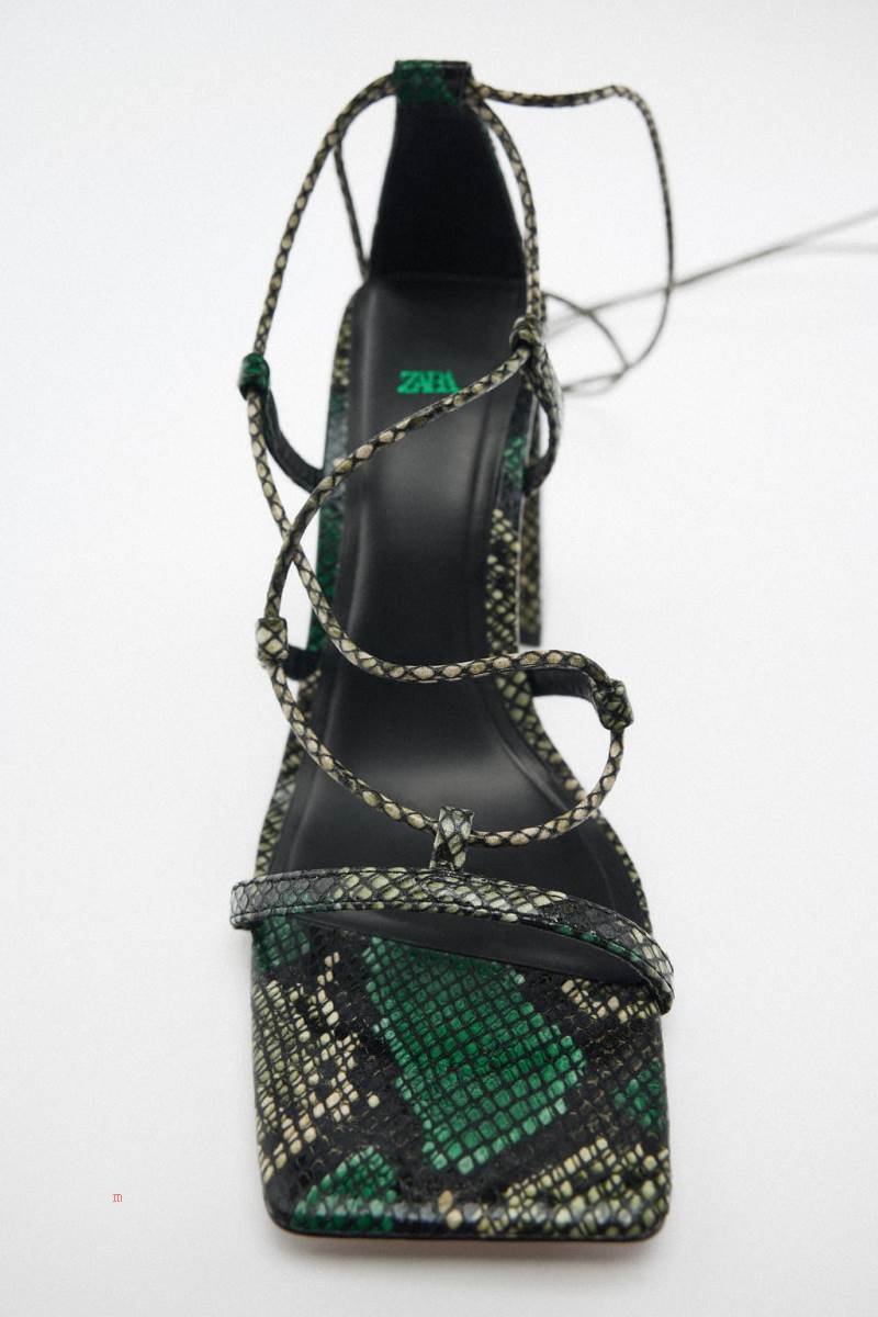 ZARA HIGH-BLOCK-HEEL Sandaler Dam Hudfärg Ormskinn | AEINQ-5687