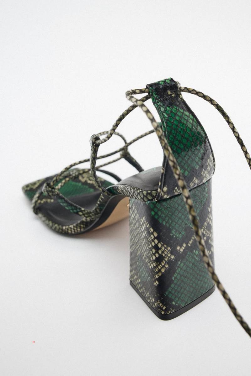 ZARA HIGH-BLOCK-HEEL Sandaler Dam Hudfärg Ormskinn | AEINQ-5687