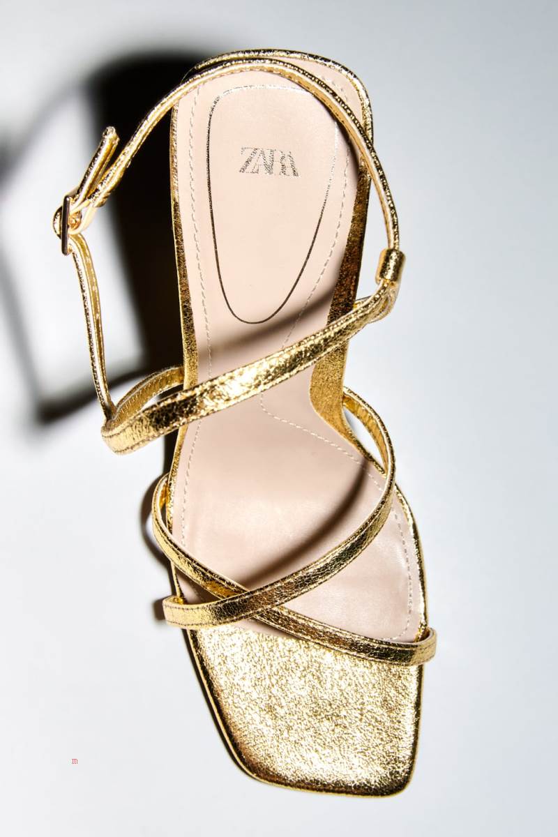 ZARA HIGH-HEEL METALLIC Sandaler Dam Guld | TSEFU-0372