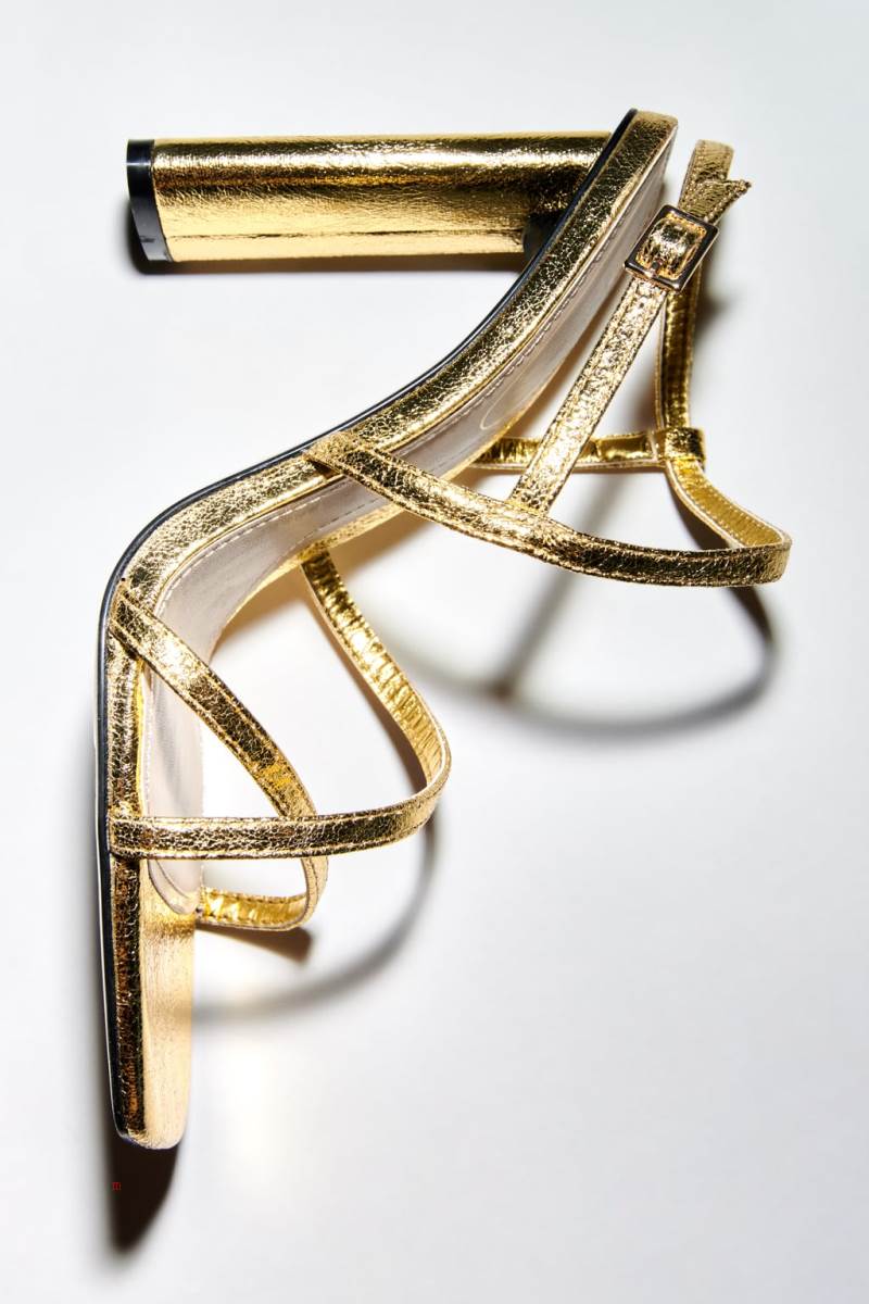 ZARA HIGH-HEEL METALLIC Sandaler Dam Guld | TSEFU-0372