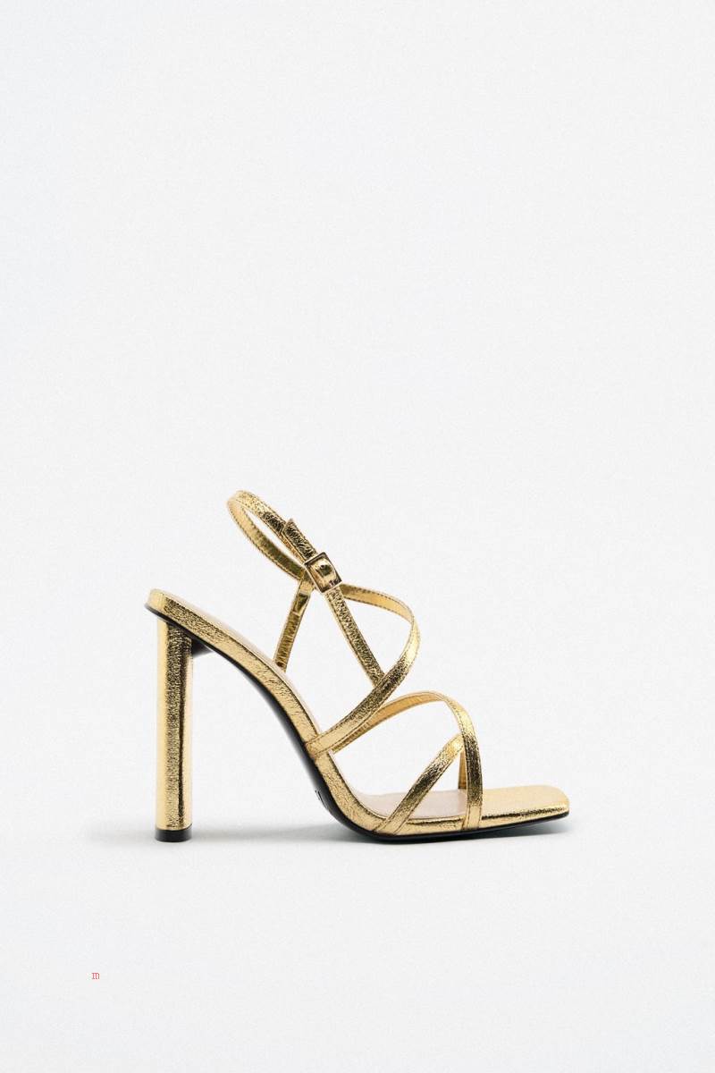 ZARA HIGH-HEEL METALLIC Sandaler Dam Guld | TSEFU-0372