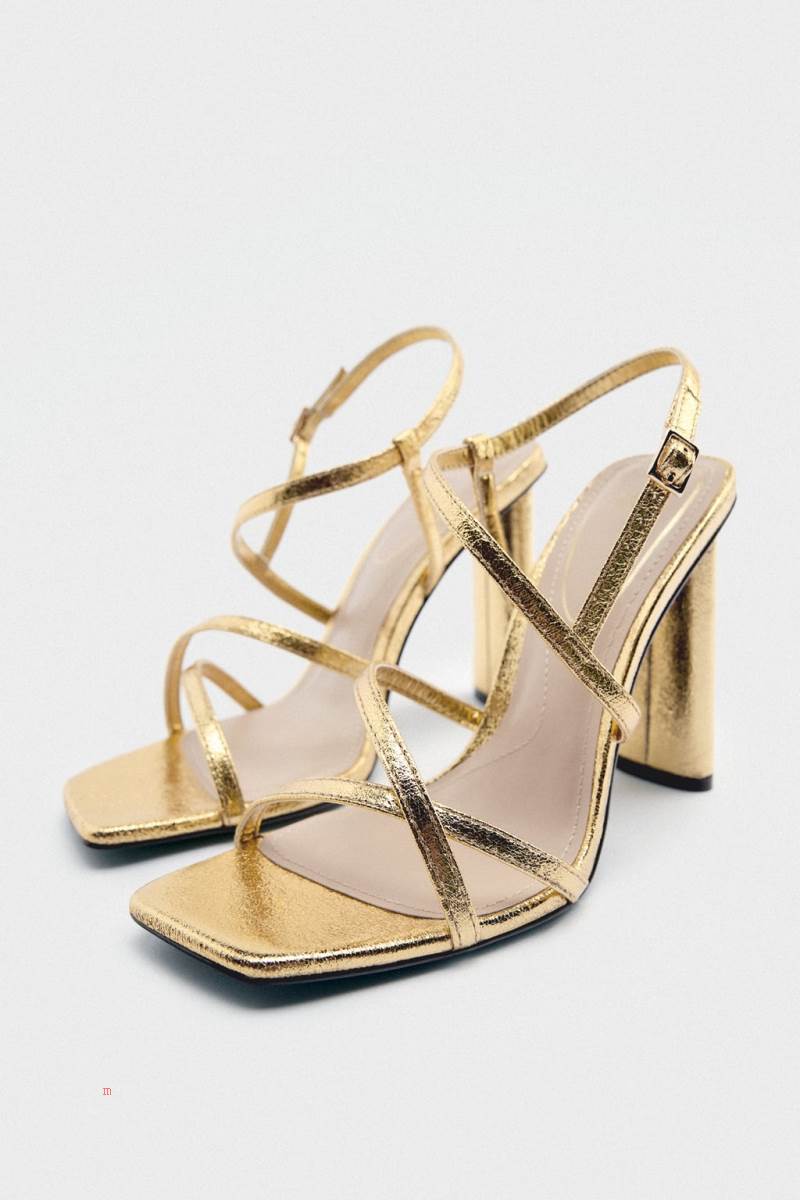 ZARA HIGH-HEEL METALLIC Sandaler Dam Guld | TSEFU-0372