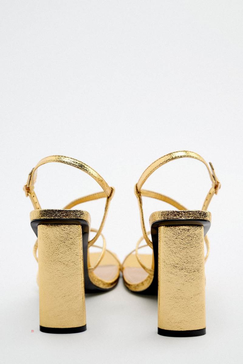 ZARA HIGH-HEEL METALLIC Sandaler Dam Guld | TSEFU-0372