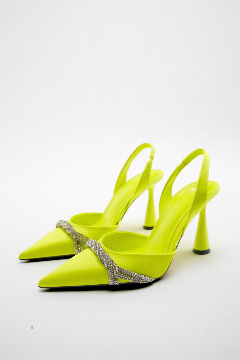 ZARA HIGH-HEEL SATIN WITH RHINESTONES Högklackade Skor Dam Ljusgröna | ZUFEB-2901