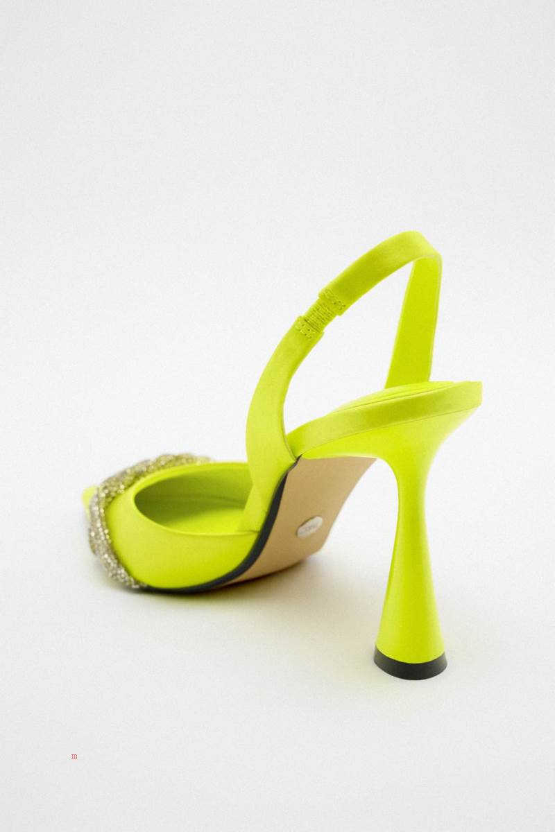ZARA HIGH-HEEL SATIN WITH RHINESTONES Högklackade Skor Dam Ljusgröna | ZUFEB-2901