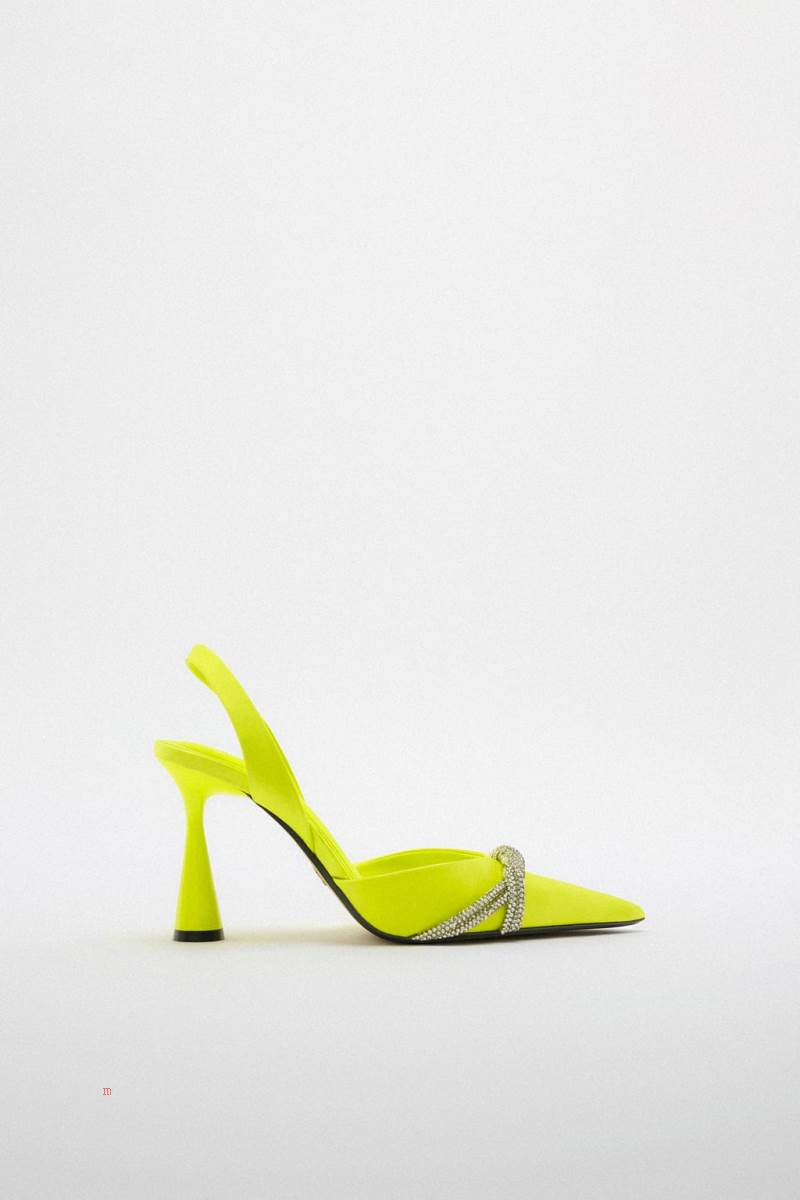 ZARA HIGH-HEEL SATIN WITH RHINESTONES Högklackade Skor Dam Ljusgröna | ZUFEB-2901