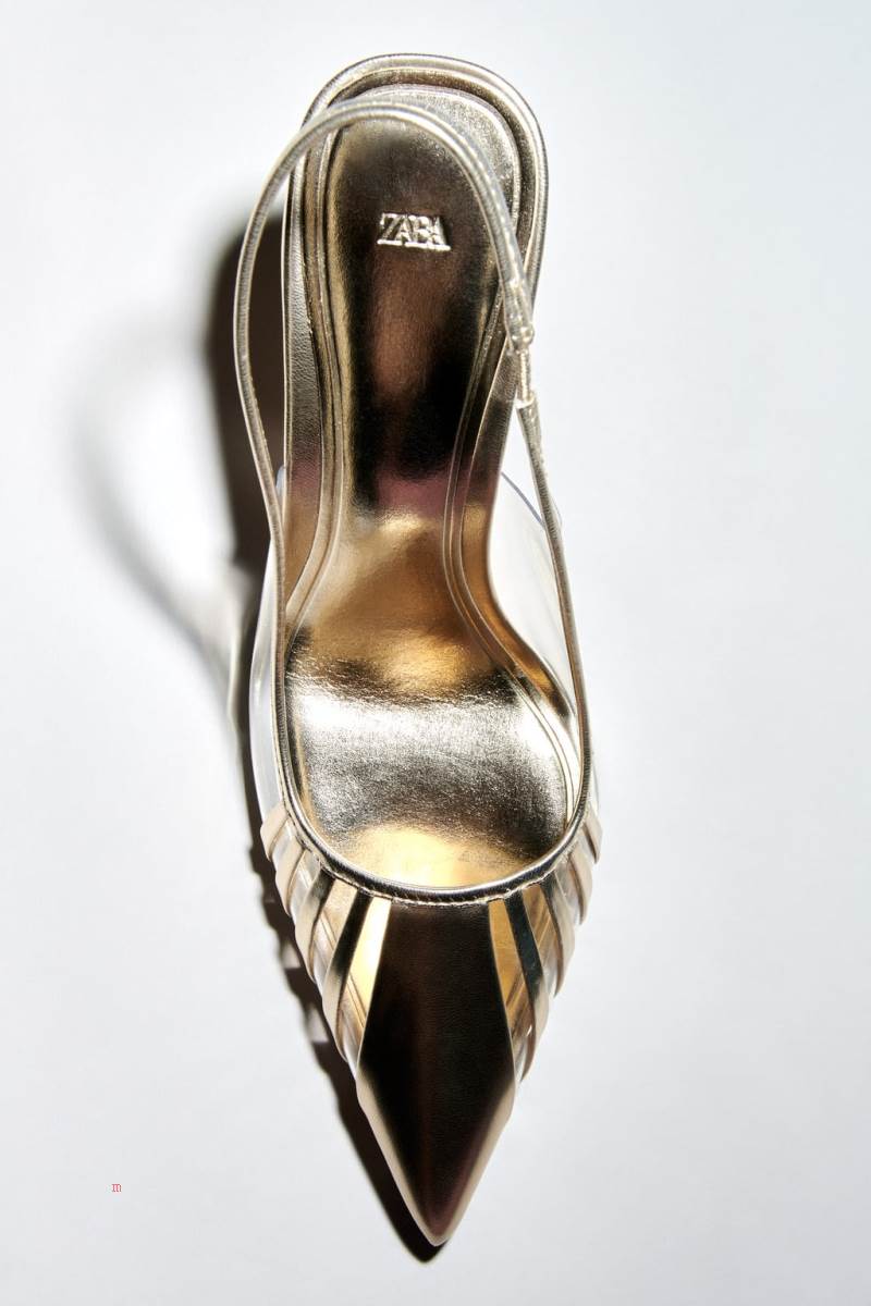ZARA HIGH-HEEL SLINGBACK Högklackade Skor Dam Guld | QHGLS-7452