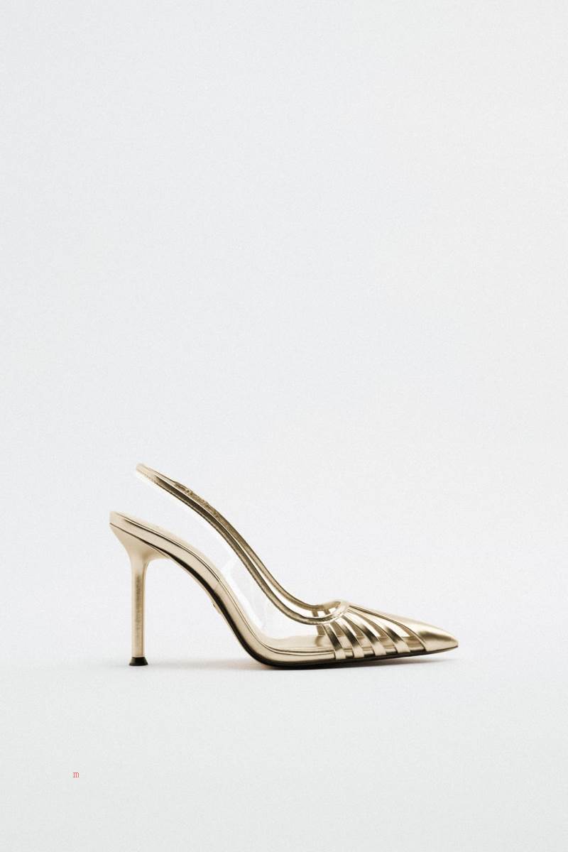 ZARA HIGH-HEEL SLINGBACK Högklackade Skor Dam Guld | QHGLS-7452