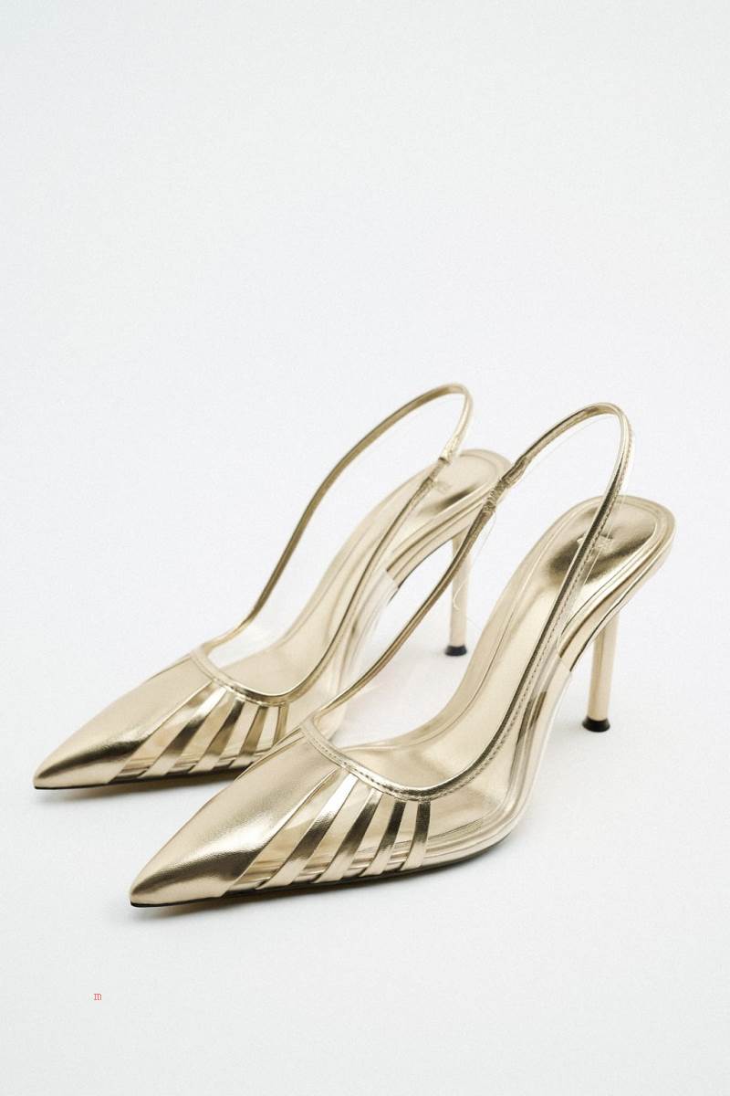 ZARA HIGH-HEEL SLINGBACK Högklackade Skor Dam Guld | QHGLS-7452