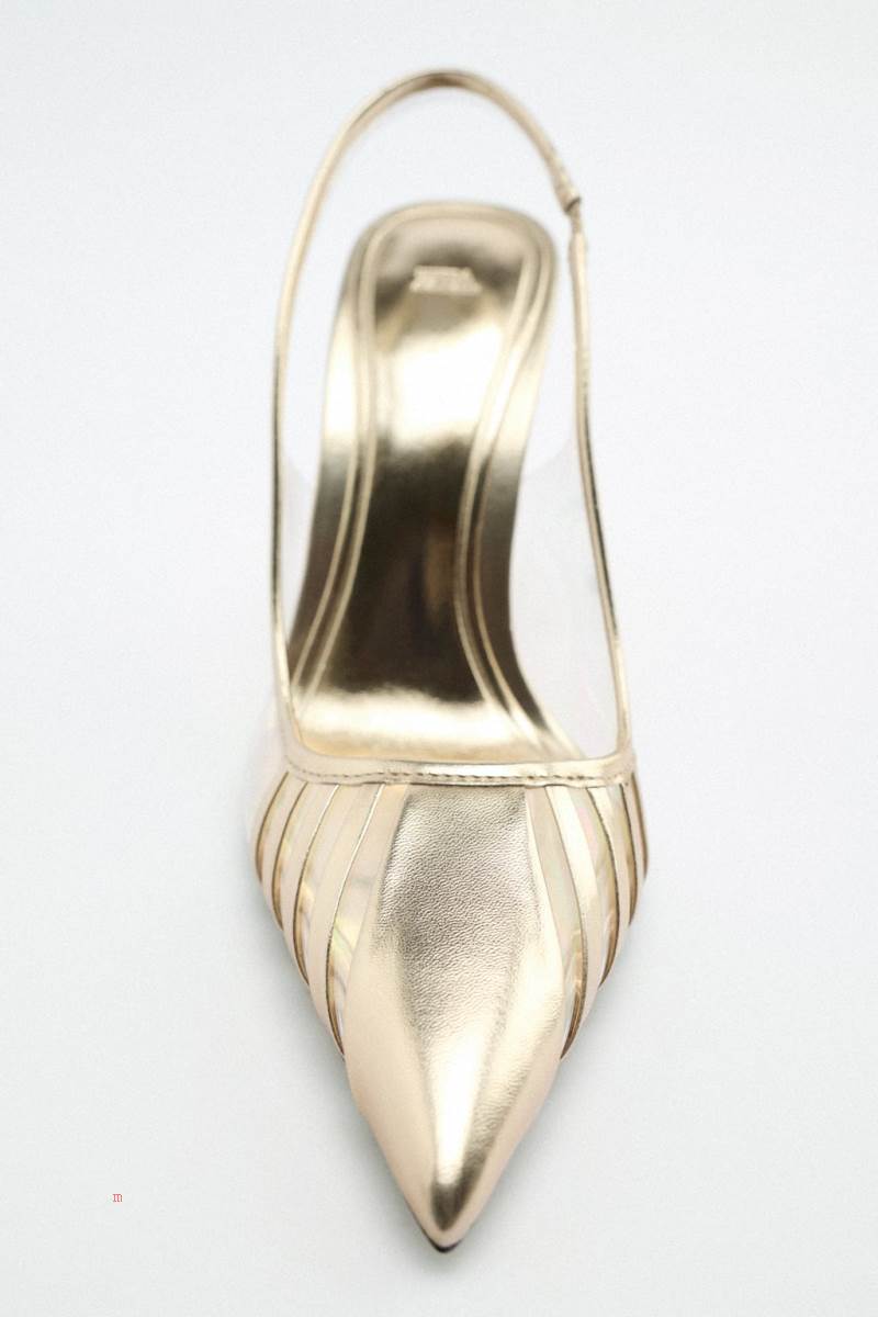 ZARA HIGH-HEEL SLINGBACK Högklackade Skor Dam Guld | QHGLS-7452