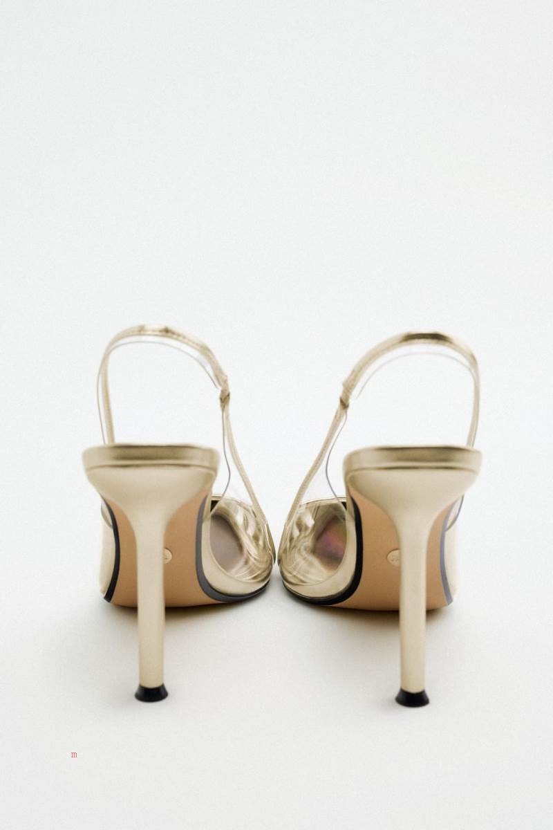 ZARA HIGH-HEEL SLINGBACK Högklackade Skor Dam Guld | QHGLS-7452