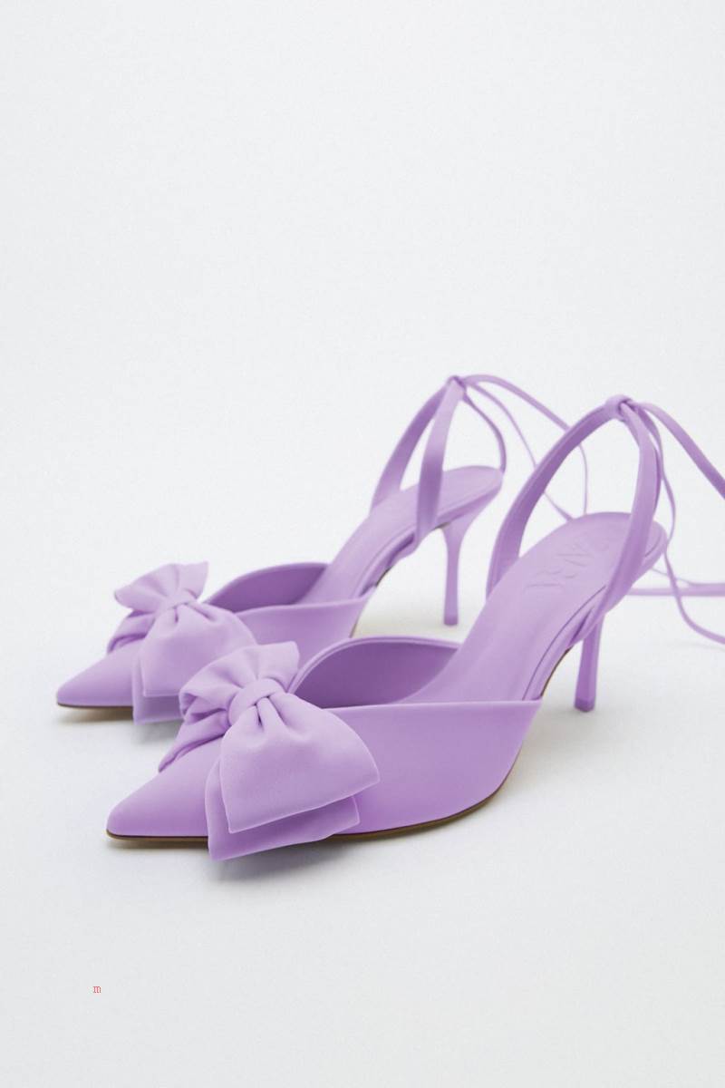 ZARA HIGH-HEEL SLINGBACK WITH BOW Högklackade Skor Dam Lila | OTDEM-1328
