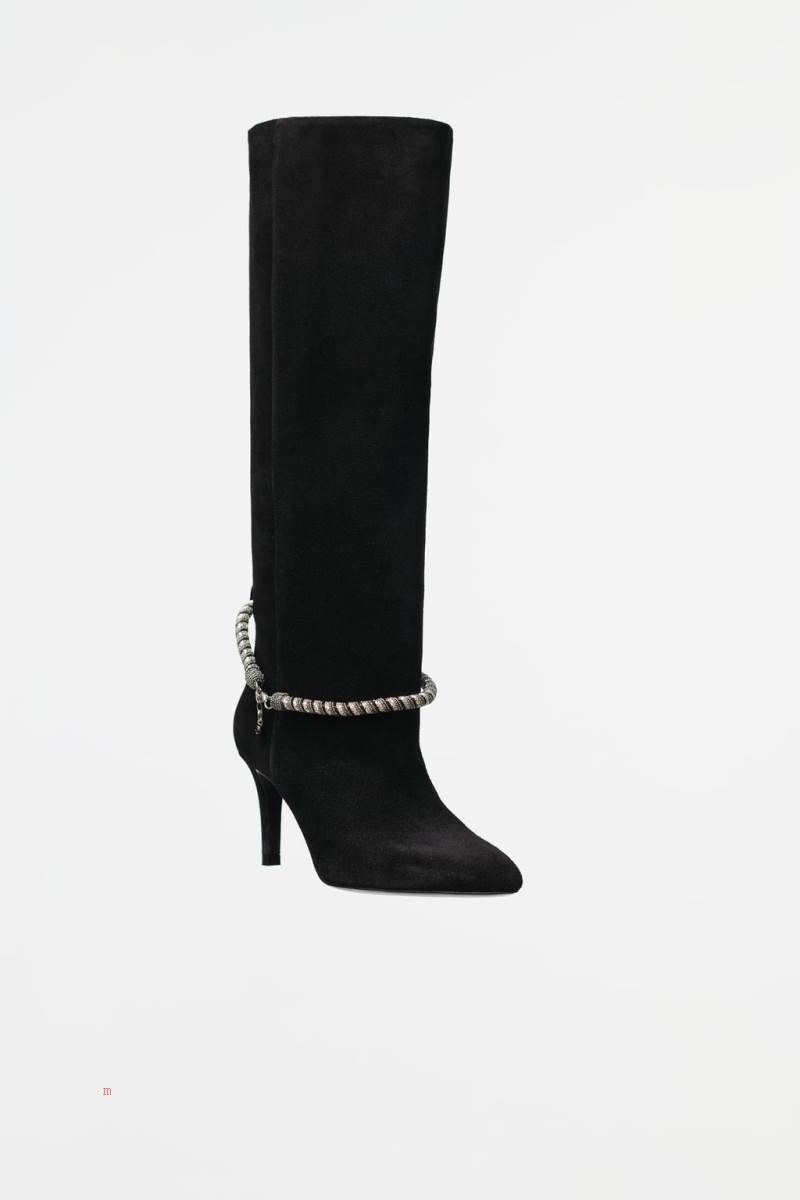 ZARA HIGH-HEEL SUEDE BOOT Höga Stövlar Dam Svarta | PWBGA-2618