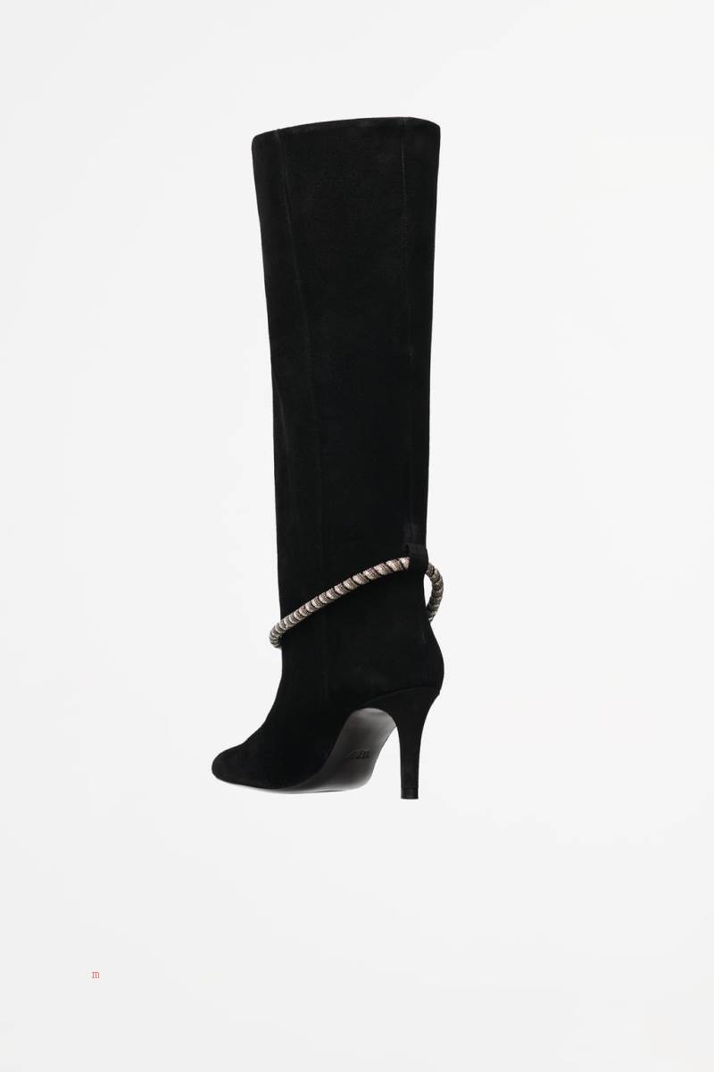 ZARA HIGH-HEEL SUEDE BOOT Höga Stövlar Dam Svarta | PWBGA-2618