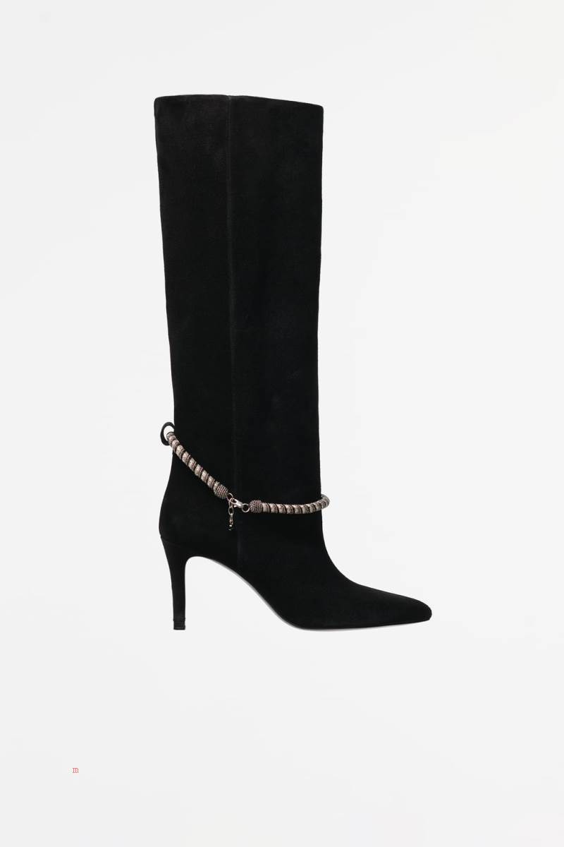 ZARA HIGH-HEEL SUEDE BOOT Höga Stövlar Dam Svarta | PWBGA-2618