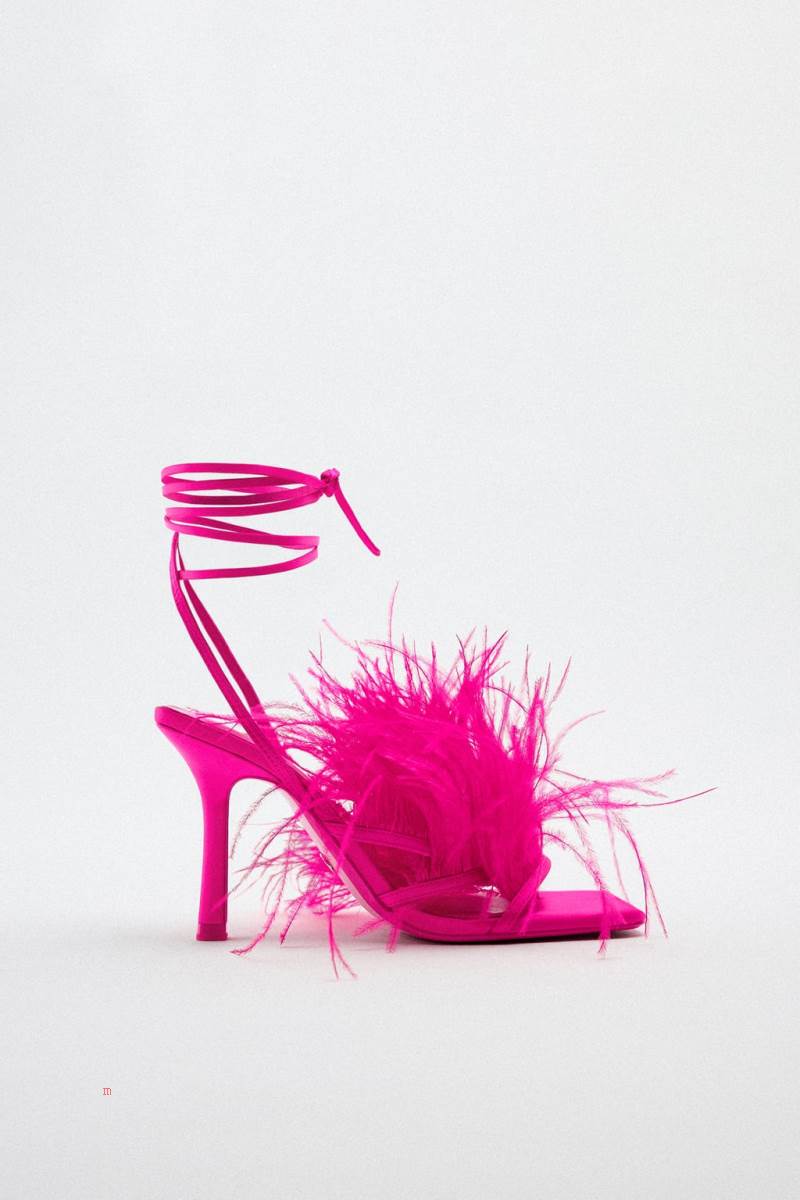 ZARA HIGH-HEEL WITH FEATHERS Sandaler Dam Fuchsia | BYKAV-1895