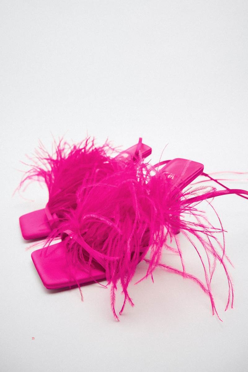 ZARA HIGH-HEEL WITH FEATHERS Sandaler Dam Fuchsia | BYKAV-1895