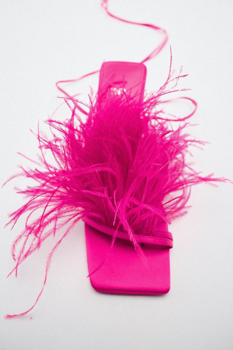 ZARA HIGH-HEEL WITH FEATHERS Sandaler Dam Fuchsia | BYKAV-1895