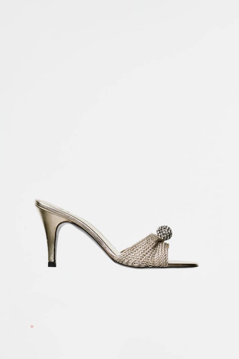 ZARA HIGH-HEEL WITH RHINESTONES Sandaler Dam Guld | BPGTR-4107