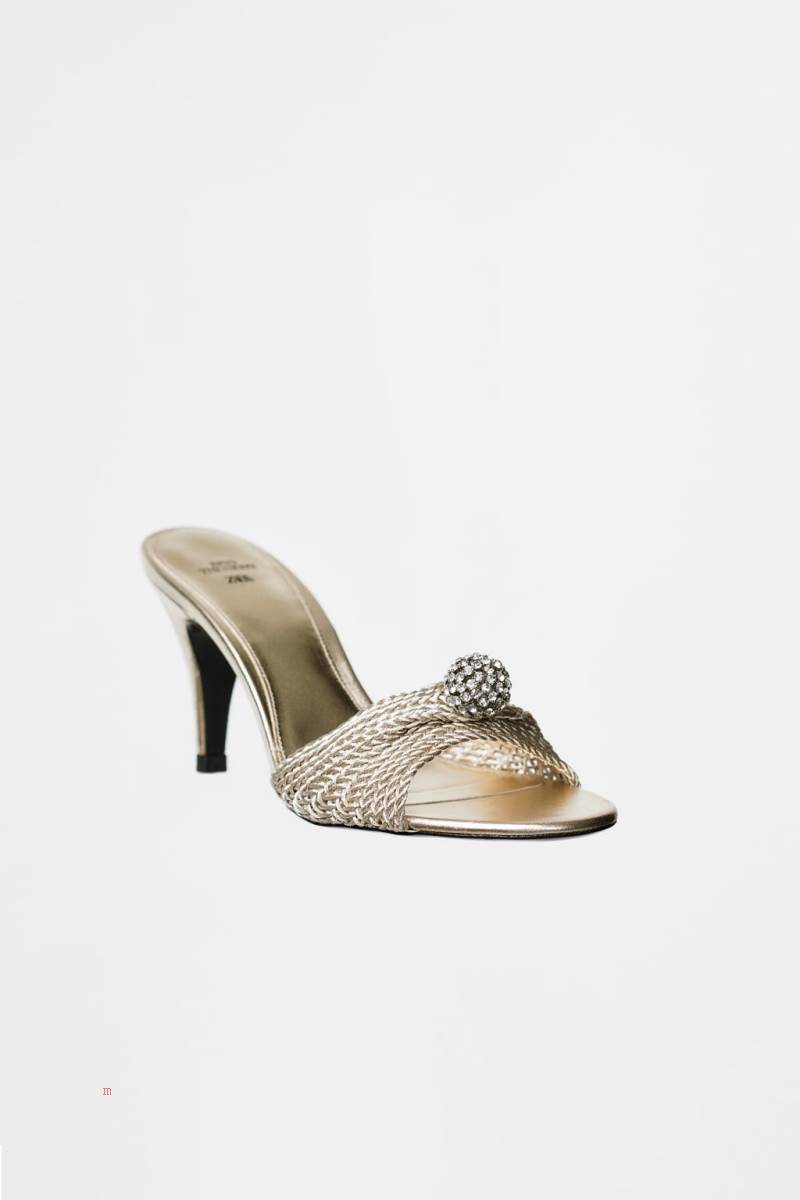 ZARA HIGH-HEEL WITH RHINESTONES Sandaler Dam Guld | BPGTR-4107
