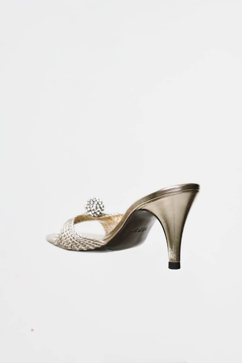 ZARA HIGH-HEEL WITH RHINESTONES Sandaler Dam Guld | BPGTR-4107