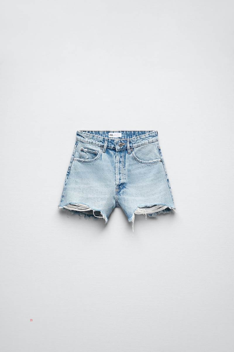 ZARA HIGH-RISE DENIM Shorts Dam Ljusblå | JFIVK-9523