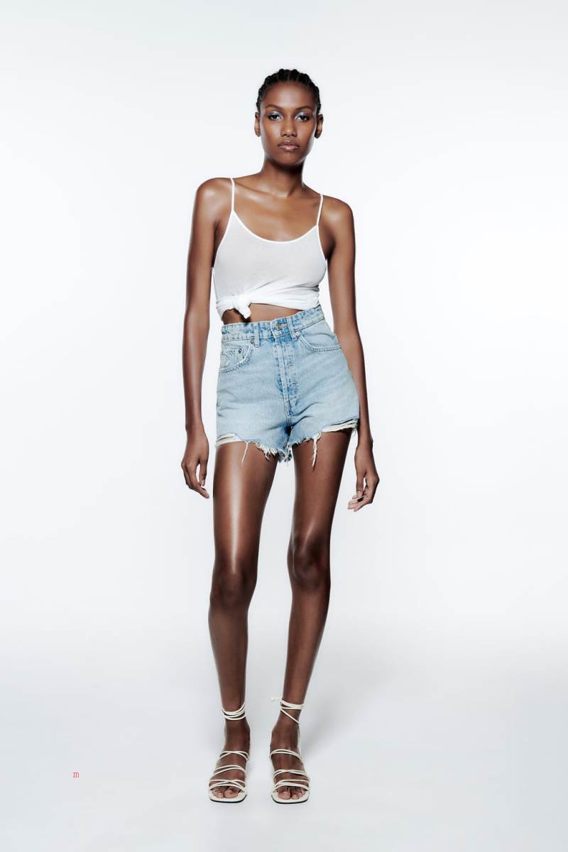 ZARA HIGH-RISE DENIM Shorts Dam Ljusblå | JFIVK-9523