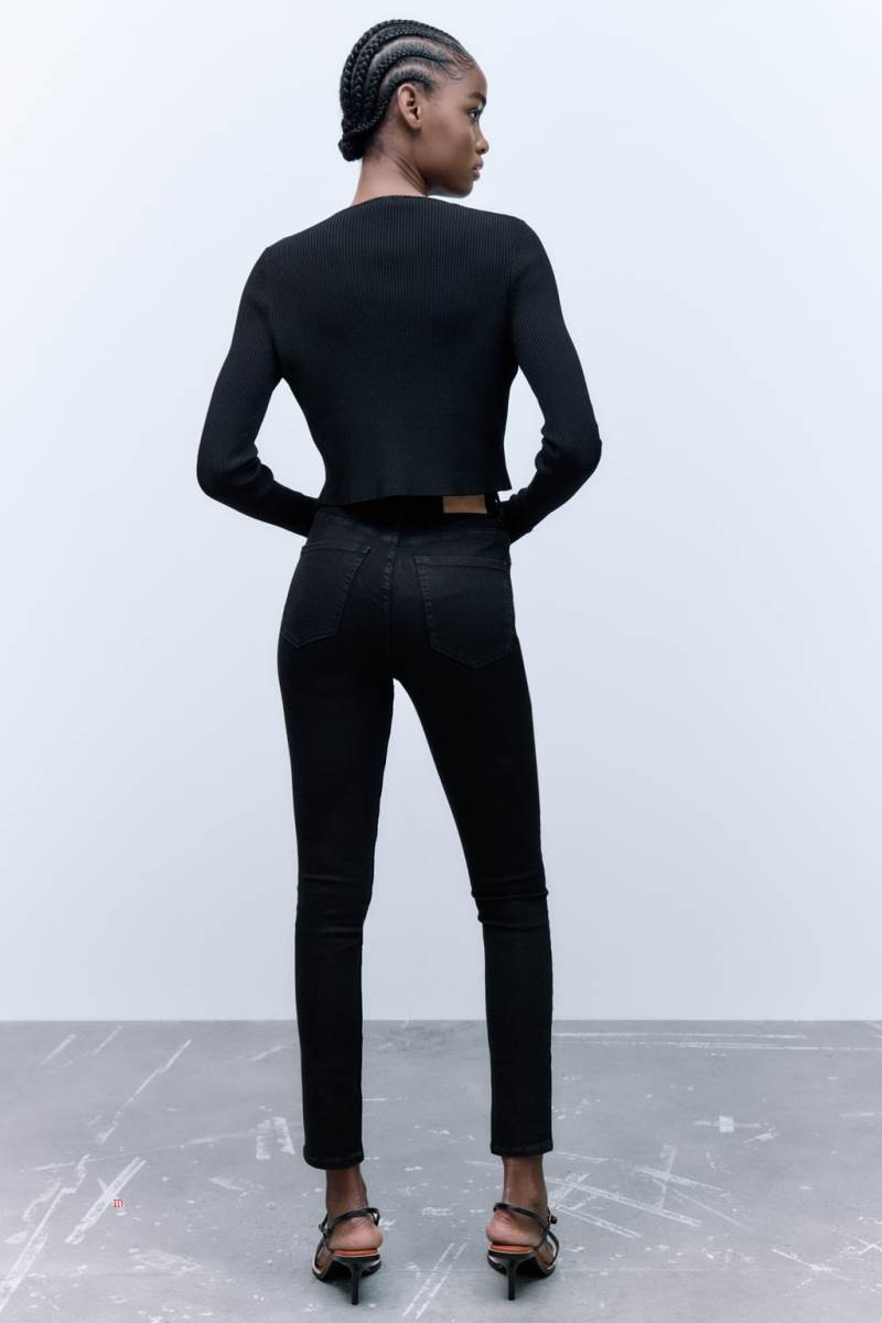 ZARA HIGH RISE SCULPT Mager Jeans Dam Svarta | ONUIY-8147