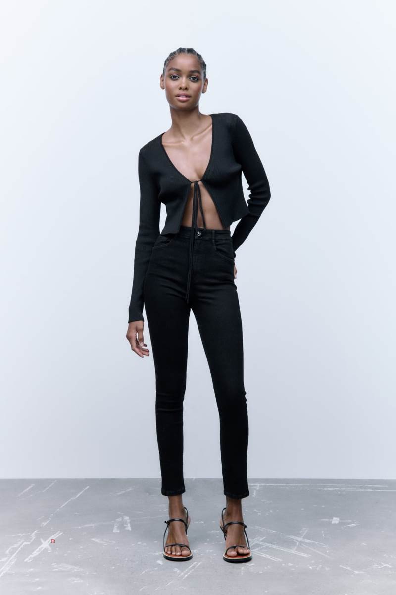 ZARA HIGH RISE SCULPT Mager Jeans Dam Svarta | ONUIY-8147