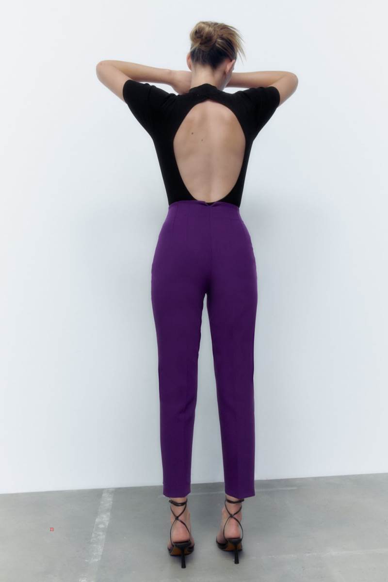 ZARA HIGH-WAIST Byxor Dam Lila | FRNSP-8534
