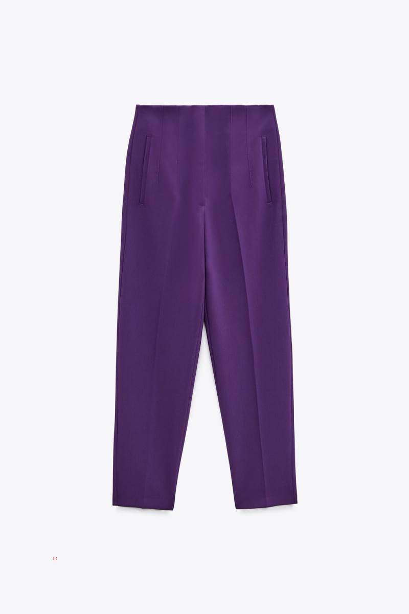 ZARA HIGH-WAIST Byxor Dam Lila | FRNSP-8534