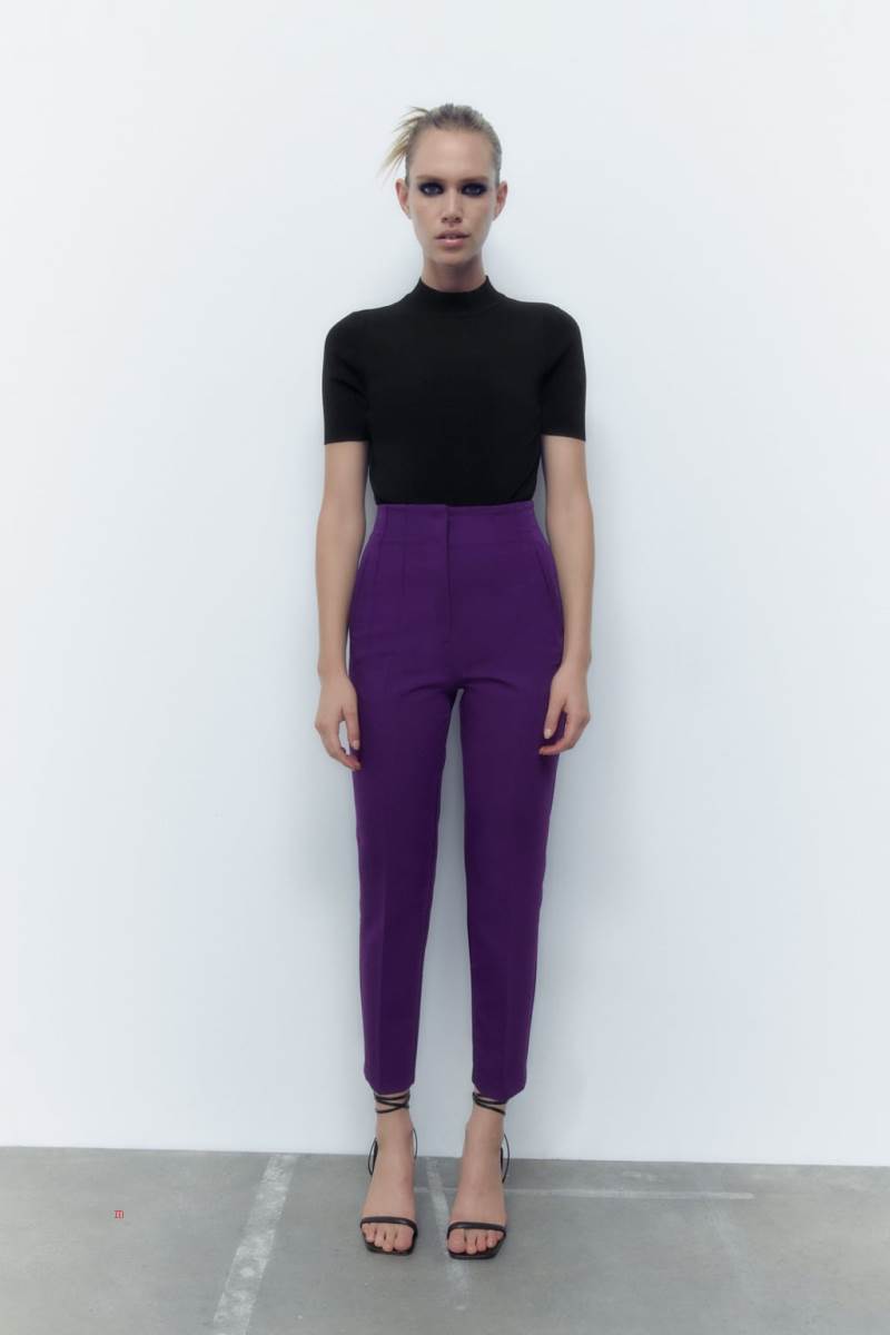 ZARA HIGH-WAIST Byxor Dam Lila | FRNSP-8534