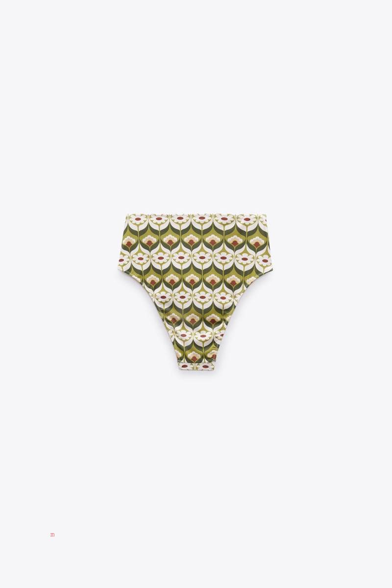ZARA HIGH-WAIST PRINTED BIKINI BOTTOMS Badkläder Dam Gröna | MELZJ-5820