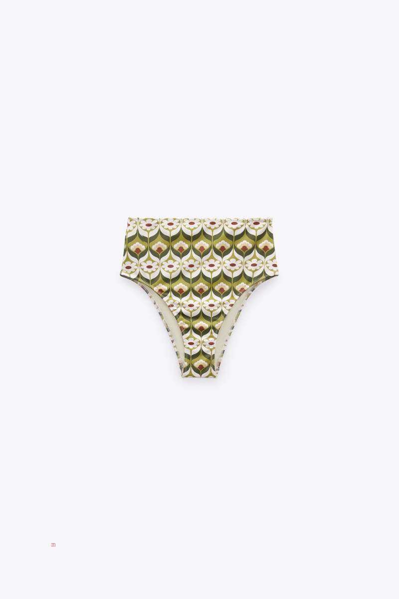 ZARA HIGH-WAIST PRINTED BIKINI BOTTOMS Badkläder Dam Gröna | MELZJ-5820