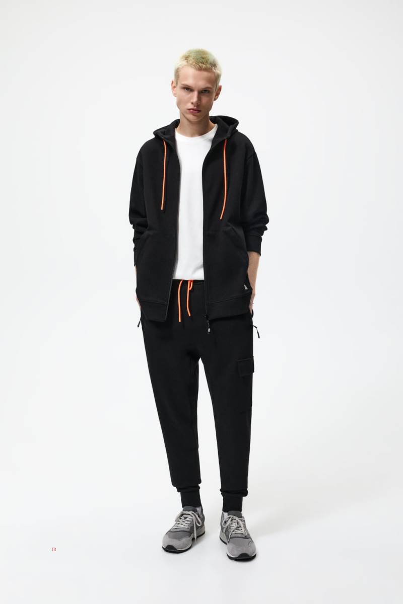 ZARA HOODIE Hoodie Herr Svarta | FTWDL-9468