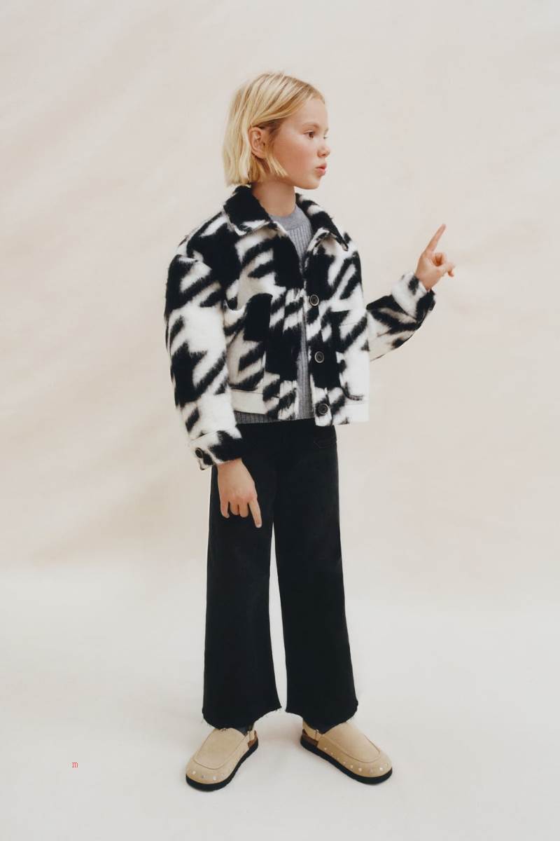 ZARA HOUNDSTOOTH CROPPED Övertröja Tjej Svarta Vita | KFVMP-7185