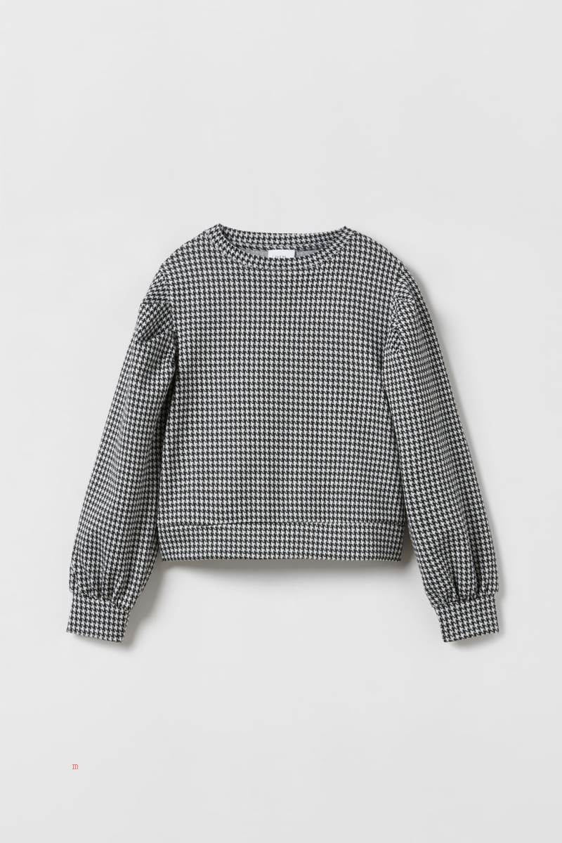 ZARA HOUNDSTOOTH Sweatshirt Tjej Svarta Vita | HRFXK-8975
