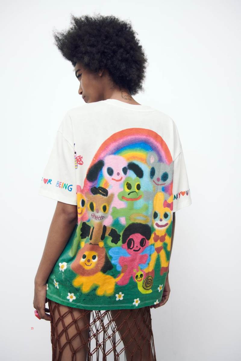 ZARA HUMBERTO CRUZ PRINT T-shirt Dam Vita | IJLVU-3912