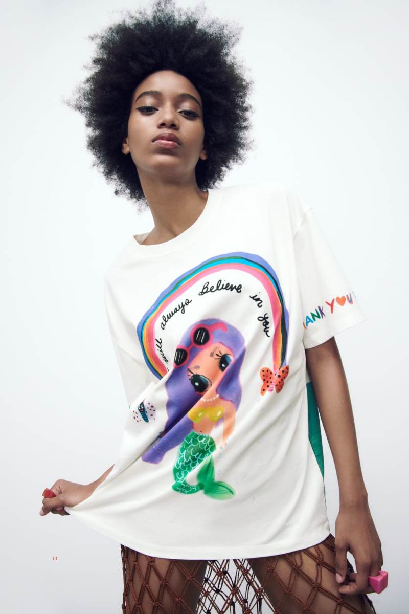 ZARA HUMBERTO CRUZ PRINT T-shirt Dam Vita | IJLVU-3912