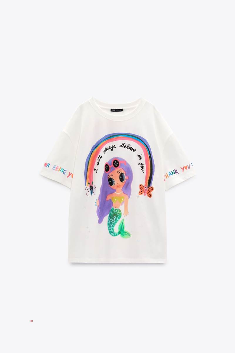 ZARA HUMBERTO CRUZ PRINT T-shirt Dam Vita | IJLVU-3912