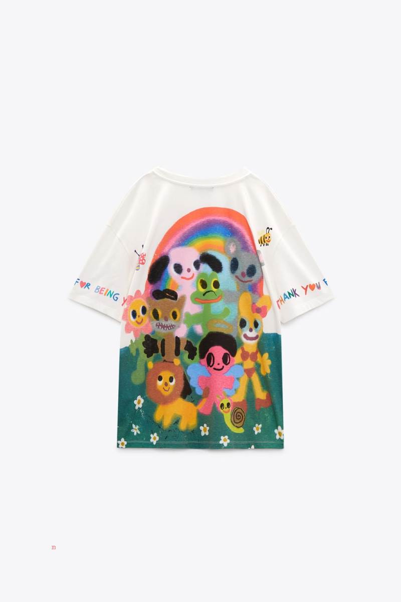 ZARA HUMBERTO CRUZ PRINT T-shirt Dam Vita | IJLVU-3912