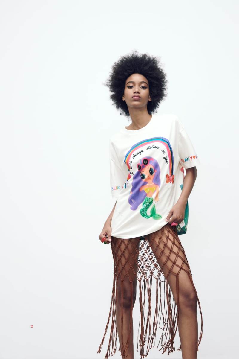 ZARA HUMBERTO CRUZ PRINT T-shirt Dam Vita | IJLVU-3912