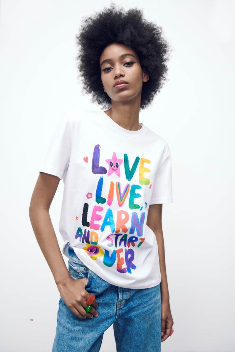 ZARA HUMBERTO CRUZ PRINT T-shirt Dam Vita | QOCLM-3678